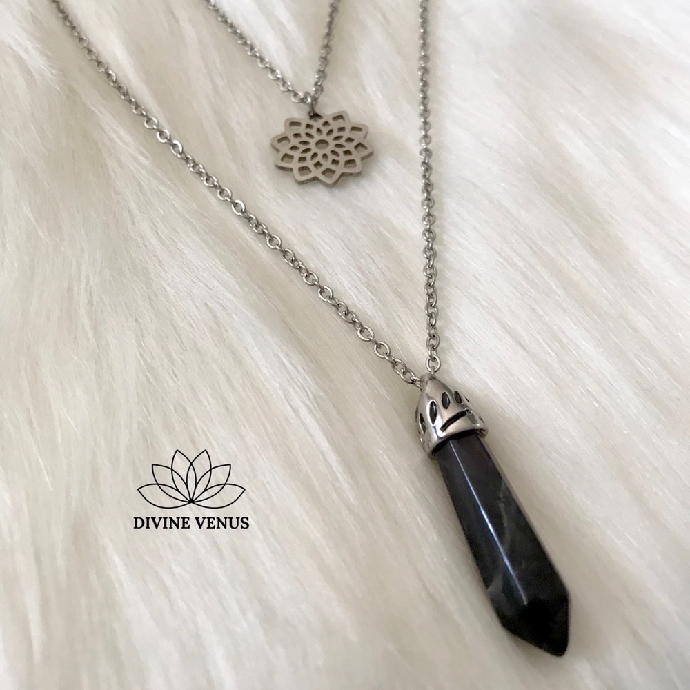 Amethyst Lotus Stainless Steel Layered Necklace